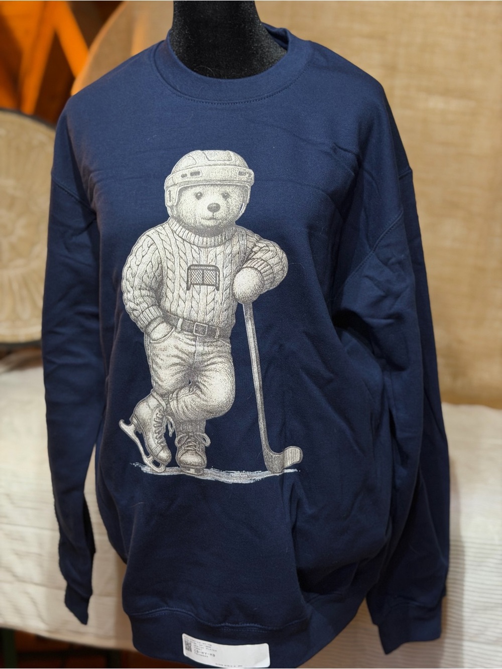 Navy Bear Hockey Graphic Crewneck Sweatshirt